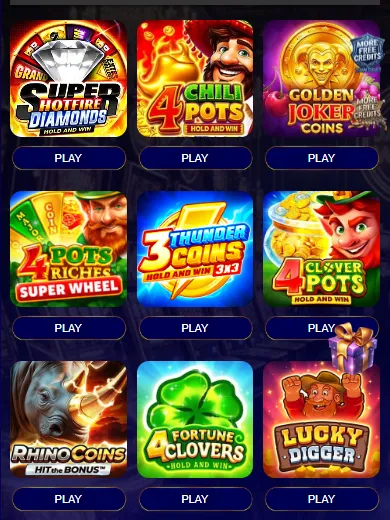 DeeSpin Casino pokies lobby on a smartphone with a Play button under each game