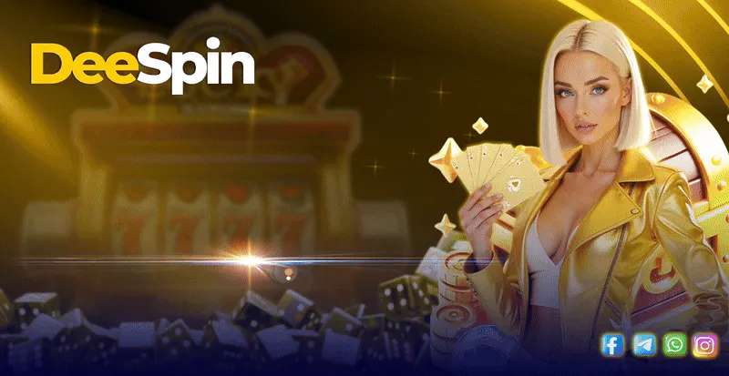 DeeSpin Casino promotions banner with the DeeSpin host holding gold playing cards